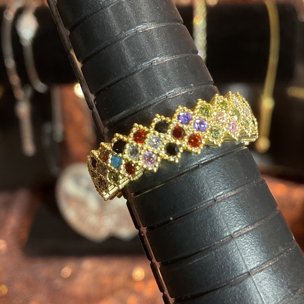 Elegant Gold Multi-Color Gemstone Ring, gold over 925 SS